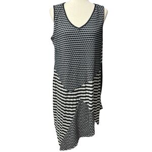 Aster Sleeveless Tunic XL Patchwork Asymmetrical Black Gray Lagenlook Polka Dot
